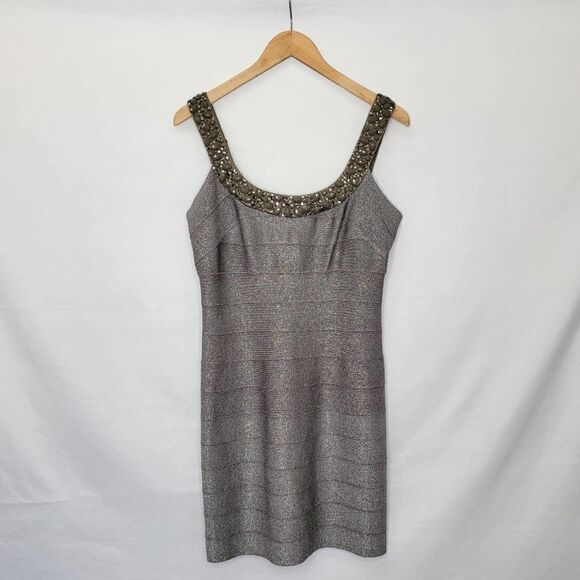 𝅺carmen MARC VALVO Bandage Embellished Dress bodycon Cocktail formal Size Large - Picture 7 of 14